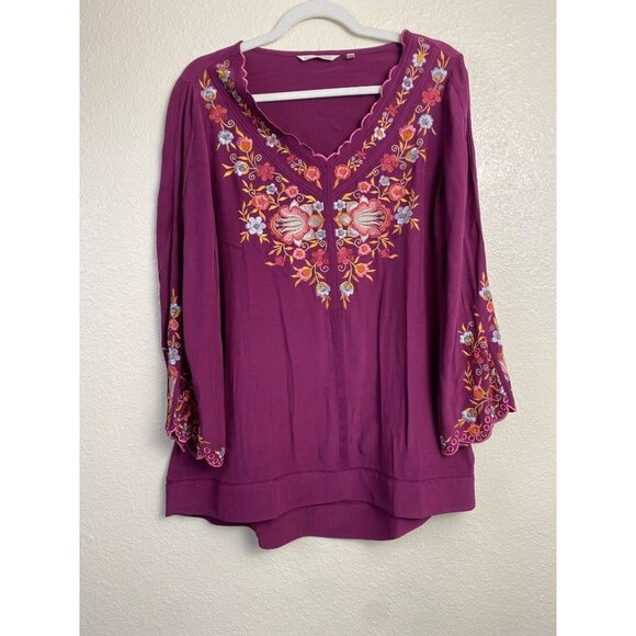 Soft Surroundings Floral embroidered Top Womens size Medium Purple Boho Vacation - Picture 1 of 12